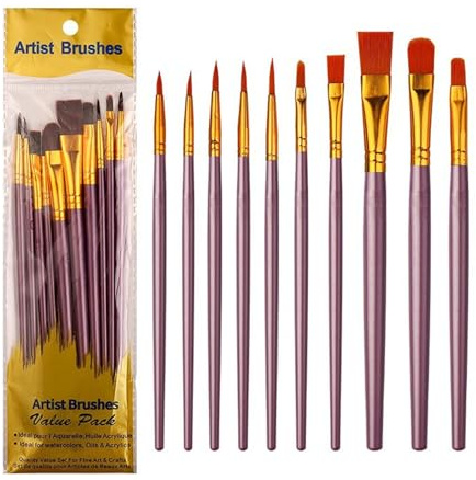 10-teiliges Pinsel-Set aus Nylon, Aquarell-, Acryl-Pinsel zum Zeichnen und Kunstbedarf, Aquarellmalerei, Künstler für detaillierte Kunstwerke