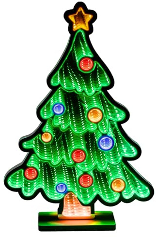ConBlom Weihnachtsbaum Infinity Light, LED Spiegel Tunnel mit 3D-Effekt, USB und batteriebetrieben 3D Tunnellampe Tischlampe für Schlafzimmer Wohnzimmer Weihnachtsdekoration (Weihnachtsbaum)