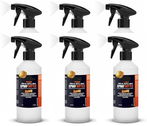 AHG Pack of 6 Refillable Spray Bottles 1 Litre – Empty Plastic Water Spray Bottle for Cleaning, Hair, Plants, Gardening, Weed Killer & Salon Use – Durable Adjustable Mist & Jet Trigger Sprayer