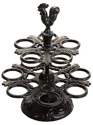 Portauova in ghisa resistente, decorazione per piano di lavoro, per cucina e sala da pranzo, organizer per uova, stile vintage, colore marrone scuro e design a forma di Ro, capacità di 12 uova