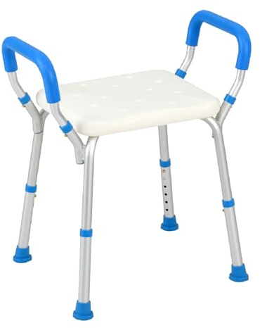 COSTWAY Shower Chair, 6 Positions Adjustable Bathtub Shower Stool with Detachable Handrails, Elderly Handicap Disabled Bathroom Non-Slip Chair Bench Seat (Blue+White, 59 x 41 x 54-67cm)