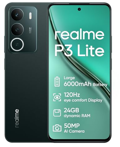realme P3 Lite Smartphone 8+256GB,Batterie 6000mAh,écran de Confort oculaire 120Hz,50MP AI Camara,NFC,Double Carte SIM,Vert