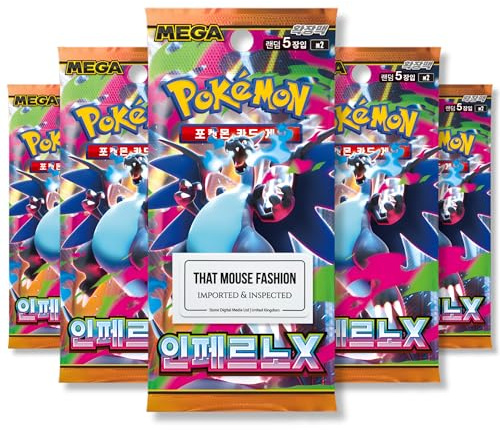 Phantasmal Flames Inferno X Lot de 5 boosters coréens | Authentifié TCYM | Cartes Pokémon Coréennes | Packs Booster Flames Fantasmaux Pokémon | Série Pokémon Mega | That Mouse Fashion