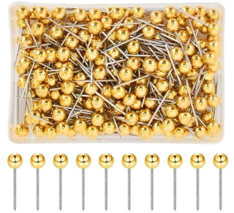 Karten-Reißzwecken, 200 Stück 4 mm x 15 mm Markierungsnadeln, Rundkopfnadeln, für Korktafel, Reißzwecken, Korknägel, Stecknadeln (Gold)