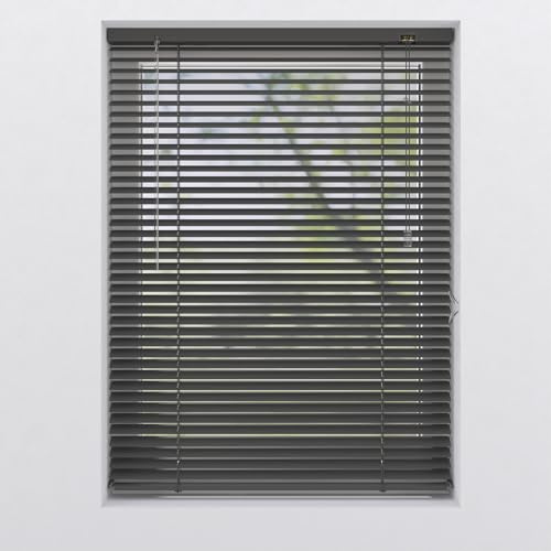 Alu Jalousie Anthrazit ohne & mit Bohren für Fenster Tür | viele Größen | 25 mm Lamellen aus Aluminium | Sonnenschutz Sichtschutz Blendschutz Klemmfix Jalousette Faltrollo Klemm Rollo (90 x 175 cm)