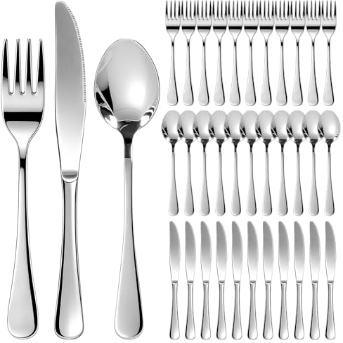 36Pcs Stainless Steel Cutlery Set for 12 People - 12 Forks, Spoon & Knives | Mirror Polished Dinner Cutlery Tableware Silverware Sets for Home Kitchen Restaurant Easy Clean, Dishwasher Safe
