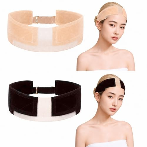 2PCS Non-Slip Velvet Wig Grip Bands for Women, Adjustable Wig Band to Hold Wig in Place Comfortable Edge Protector Headband (Brown & Beige)