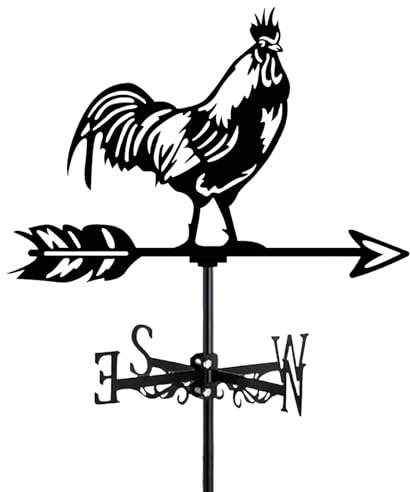 Homyl Veleta de Gallo, Veleta de Animales, Hierro Negro, 32cm de Ancho, Indicador de Dirección del Viento, Adorno de Gallo para Jardín de Granja