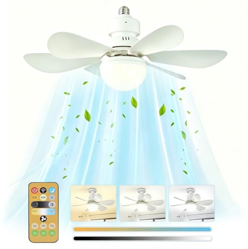 XUZIE Ceiling Fans with Lights and Remote Control, E27 Screw in Ceiling Fan Light with 6 Blades, 3 Speeds & 3 Color Adjustment, 1/2/4 Timing, LED Ceiling Fan for Bedroom, Living Room, Kitchen (White)