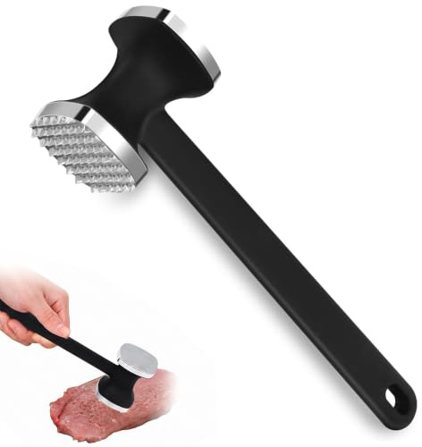 Martillo Carne de Acero Inoxidable, Mazo para Carne Profesional de 24.5cm, Ablandador de Carne Manual para Filetes de Pollo, Ternera y Smash Burger, Utensilio de Cocina Ergonómico y Resistente