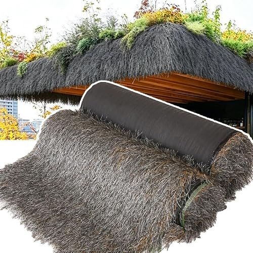 ZHCPDM Grå Syntetisk halmtak - Brandhämmande, UV-beständig, vattentät, takpaneler för tiki-barer, paviljonger, trädgårdar och kommersiell takdekoration (15 cm fiber, kan s(Size:0.5*5m(19.68*196.85''))