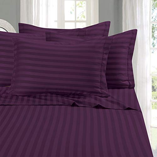 Elegant Comfort Best, Softest, Coziest 6-Piece Sheet Sets! - 1500 Premier Hotel Quality Luxurious Wrinkle Resistant 6-Piece Damask Stripe Bed Sheet Set, California King Eggplant/Purple