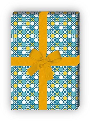 Kartenkaufrausch Schickes Retro Geschenkpapier Set 4 Bogen, Dekorpapier mit Vintage Punkte Muster, blau, als edle Geschenkverpackung, Musterpapier zum basteln 32 x 48cm