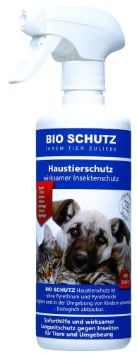 BIO SCHUTZ Haustier-Schutz Spray 500ML Schutz gegen Flöhe, Zecken, Milben, Haarlinge. Beseitigt auch Larven und Eigelege