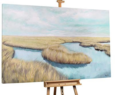 KunstLoft® XXL Gemälde 'Silent Paradise' 180x120cm | original handgemalte Bilder | Modern Idylle Wasser Blau Braun Blau | Leinwand-Bild Ölgemälde einteilig groß | Modernes Kunst Ölbild