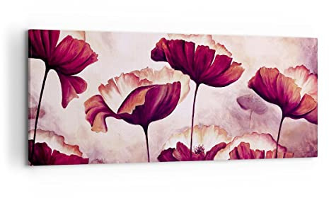 Wandbilder Dekoration Wohnzimmer Mohn Blume Wiese Panorama Bilder auf Leinwand 120x50cm Leinwandbild Schlafzimmer Küche Wand Kunstdruck Art Groß Wanddeko Bild Wall Decor Canvas AB120x50-3934
