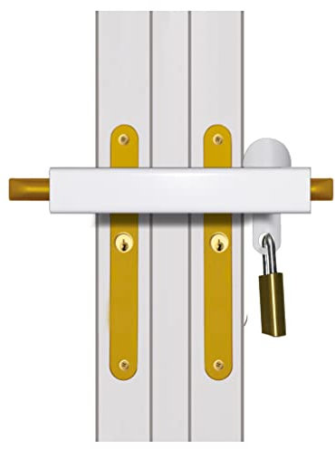Patio French Door Lock 'Compact Box Section' High Security Deadlock Sliding Fix Bar Seen from Outside Tough and Easy White