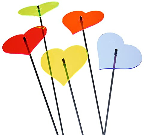 Sun Catcher Garden Decor Hearts Set of 5 Large Decorative Ornamental Garden Stake 75cm, 29.5 inch high Outdoor Yard Lovely Gardener Gift, Colour:mixed colours