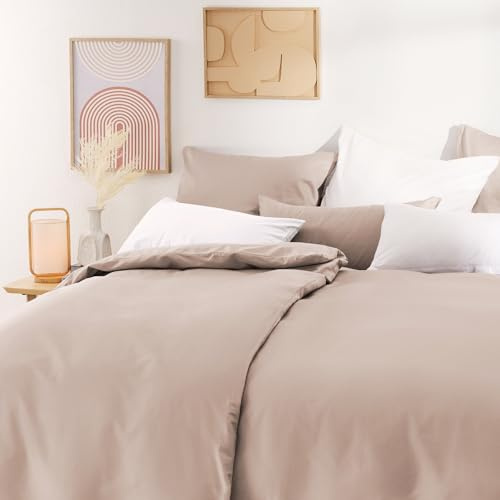 Blumtal taie Oreiller Satin et parrure de lit 135x200 & 80x80 cm - taies d'oreillers en Satin mako certifiées Oeko-Tex - Housse Douce - Drap Doux - Linge de lit 135x200 cm - en Taupe