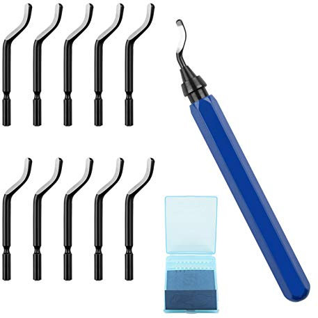 Dadabig 1 Set Entgrater Werkzeug Universal, Handentgrater mit 10 Stück 360 Grad Rotierender Klinge Schneidwerkzeug und 1 BS1010 Metallgriff, Entgratklinge für Stahl Aluminium Kunststoff Edelstahl