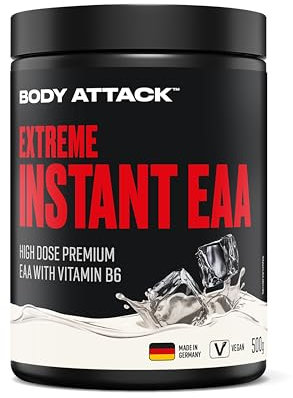 BODY ATTACK Extreme Instant EAA Pulver - Natural, 500 g - Vegan, Made in Germany - 8 essentielle EAA Aminosäuren für eine Protein reiche Ernährung & intensives Training - Ideale 2:1:1 Ratio