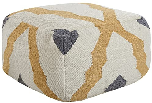 Beliani Handgestrickter Woll-Pouf in Beige Gelb und Grau Boho-Muster Zeugma