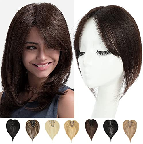 Haar-Topper für schütteres Haar für Damen, Echthaarsträhnen für Frauen, Echthaar-Topper um extra Volumen zum Haar hinzuzufügen, Schweizer Basis, 25,4 cm Clip-In-Haarverlängerung (braun