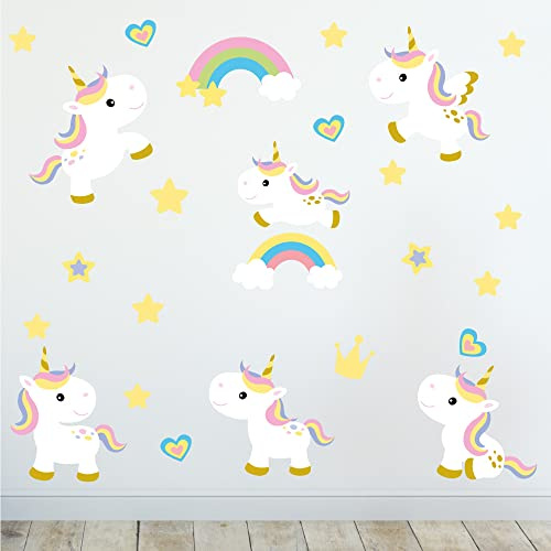 Wandtattoo Einhorn Baby für Kinderzimmer | 21 x 29.7 cm, Einhorn Einhorn; selbstklebende Vinylfolie für Tapete, Raufaser, Möbel, Glas und Türen