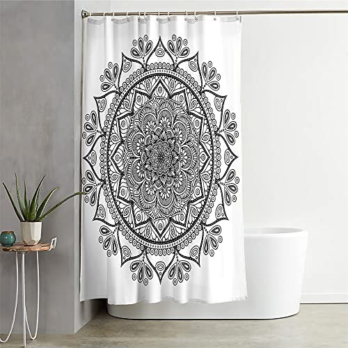 Hixingo Wasserdicht Duschvorhang 3D, Blickdicht Duschvorhänge mit 12 Duschvorhängeringen Duschvorhang Waschbar Duschvorhang Set für Familie (180x200cm,Schwarz Weiß Mandala)