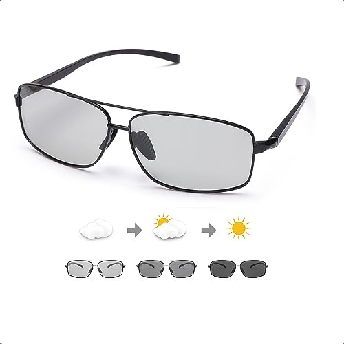 TJUTR Selbsttönende Sonnenbrille für Herren Polarisierte Photochromatisch Sonnenbrillen UV400-Schutz Leicht AL-Mg Metallrahmen