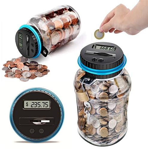 Digitale Spardose, 2,5L (800–1000 Münzen) Spardose mit Zähler, Spardose Groß mit LCD-Bildschirm, Durchsichtige Sparschwein, Münzzähler für Kinder Erwachsene Geschenk