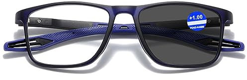 MAGIMODAC Damen Herren Selbsttönende Lesebrille mit Sonnenbrille UV400 Schutz Lesehilfe Sehhilfe Blaulichtfilter Anti Blaues Licht Computer Lesebrillen Blau +1.50