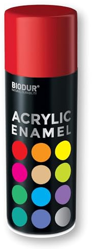 Biodur Universelle Acryl-Emaille Sprühlack 400 ml, Glänz RAL 3020 Rot, Glänzend, Akrylemaille UV-beständig, Universell Einsetzbar für Innen- und Außenbereich, Schnelltrocknend Sprühdose