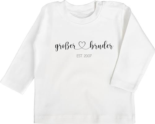 Baby Langarmshirt - Großer Bruder est - Ich werde großer Bruder Geschenk - Jahreszahl - 18/24 Monate - Weiß - Shirt Big Brother Langarm grosser Tshirt 2024 Longsleeve Geschenke für große
