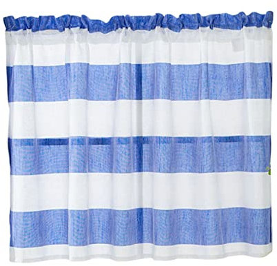 HOOTNEE Blau Weißer Gestreifter Fenstervorhang aus Polyester, Verdunkelung