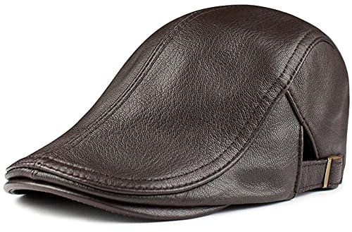 Lederhüte für Herren und Damen Hüte for Männer Echtes Leder Zeitungsbuchkappe KOWSIN Einstellbare Flachkappe Braun Schwarz Herren Barett Warmes und süßes Geschenk ( Color : Dark Brown , Size : XXL(59-