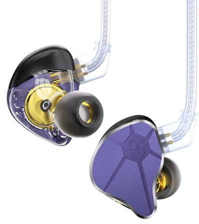 EZ EAR Auricolari in-ear CCZ BC04 HiFi DD&BA con driver dinamico ricco di dettagli cablati IEM Deep Bass con cavo staccabile a 2 pin per telefono, PC, musica e giochi (viola, senza microfono)