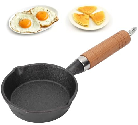 Cocoarm Mini Sartén de 10 cm de Hierro Fundido Con Mango para Huevos, Panqueques, Tortillas y Camping