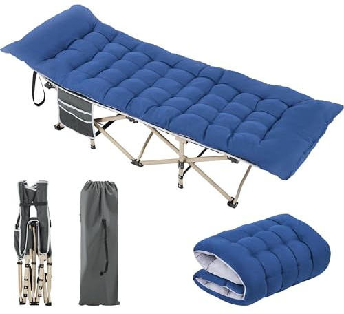 Yaheetech Feldbett mit Matratze Campingbett Klappbar 191 x 67 cm bis 150 kg | Gästebett Gartenliege mit Tragetasche & Seitentasche, Blau Matratze+Grau Bett