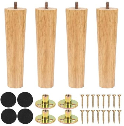 Zythrem Wooden Furniture Legs 18cm Sofa Legs Set of 4 | Sofa Feet Wooden Chair Legs 7 inch Cabinet Bed Legs Replacement Furniture Feet with Mounting Plate Screw Protection Pad