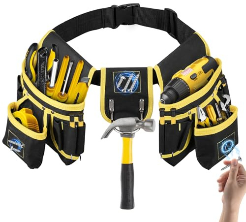 Ceinture à outils 27 poches pour homme - Ceinture de travail réglable - Tablier de travail avec porte-marteau - Sac à outils - Cadeau pour homme et femme - Pour électricien, charpentier