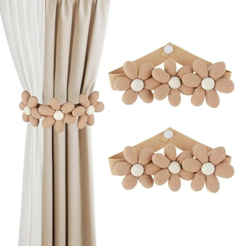 Fonyiunce 2 Piezas Alzapaños Cortinas, Creativo Sujeta Cortinas, Bonito Abrazaderas Cortinas con Flores, Recoge Cortinas con Elástico para La Decoración de La Ventana del Hotel Home Office Cafés