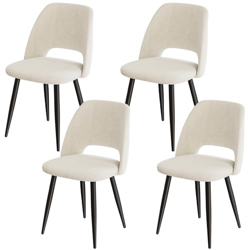 ANVOFONG 4er Set Esszimmerstühle aus Cord,Stuhlbeine aus Metall,Beige Stuhl | Tragkraft 150 kg,Gepolsterter Stuhl mit durchbrochenem Design,Moderne Restaurantstühle, Küchenstühle, Wohnzimmerstühle