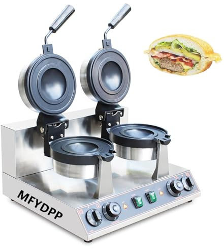 MXHACD Burger Maker Machine, Commercial Gelato Panini Press Machine, Ice Cream Filling Waffle Maker 50-300℃ Temperature Control Double-Sided Heating(Size:Double head)