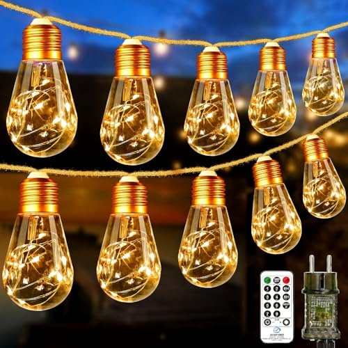 btfarm 2xLED Lichterkette Außen mit Fernbedienung, 9M Vintage Lichterkette | Strom Outdoor, 16 Glühbirnen, 8 Modi, Timer, Lichterketten Aussen für Balkon Garten Party Zimmer Innen Deko, Warmweiß