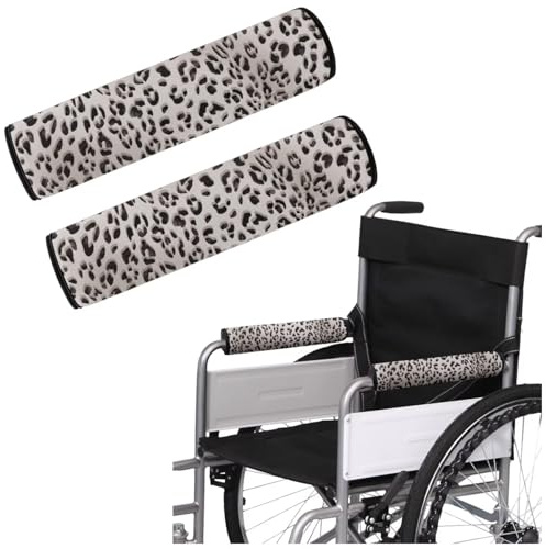 GLENLCWE Grey Leopard Wheelchair Armrest Pads Set of 2 Wheelchair Accessories Soft Wheel Chair Arm Support Universal Fit Armrest Covers for Office Transport Chair Mobility Scooter