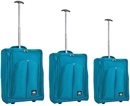 PROVITERA Set 3 Valigie Morbide Resistenti, Bagaglio a Mano con Rivestimento Morbido e Maniglia Telescopica, Valigia Trolley Resistente da Viaggio Morbida con Ruote Coveri Viale Morin (Azzurro)