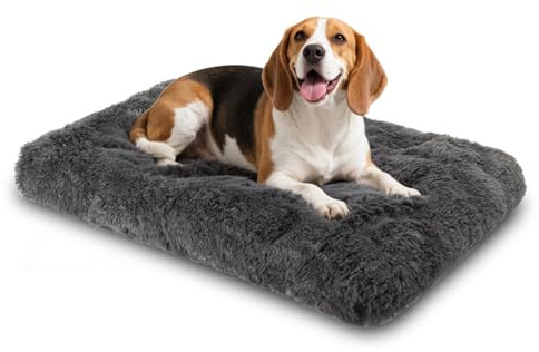 Nobleza Cama para Perros Medianos, Cama Perro Lavable, Peluche Largo Ultra Suave, Soporte Firme, Base Antideslizante, 77x50x10cm, Gris Oscuro