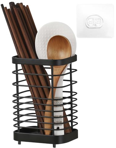 WIYETY Küchenutensilienhalter Edelstahl Besteckhalter Besteckkorb: Besteckabtropfkorb Rostfrei, Besteckkorb, Kochlöffelständer aus Metall, Spülbecken Organizer Zubehör für Küche, Schwarz, 10x7.5x15cm
