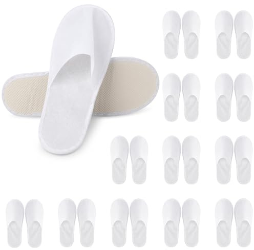 Czyan 12 Pairs Disposable Spa Slippers for Guests,Non-Slip Closed Toe Slipper for Hotel House Travel Shoeless Home Bulk Indoor Slippers for Women Men With Pouch(White)